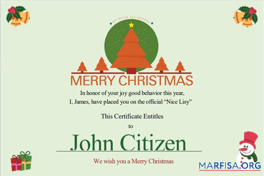 Blank USA Christmas Gift cert sample